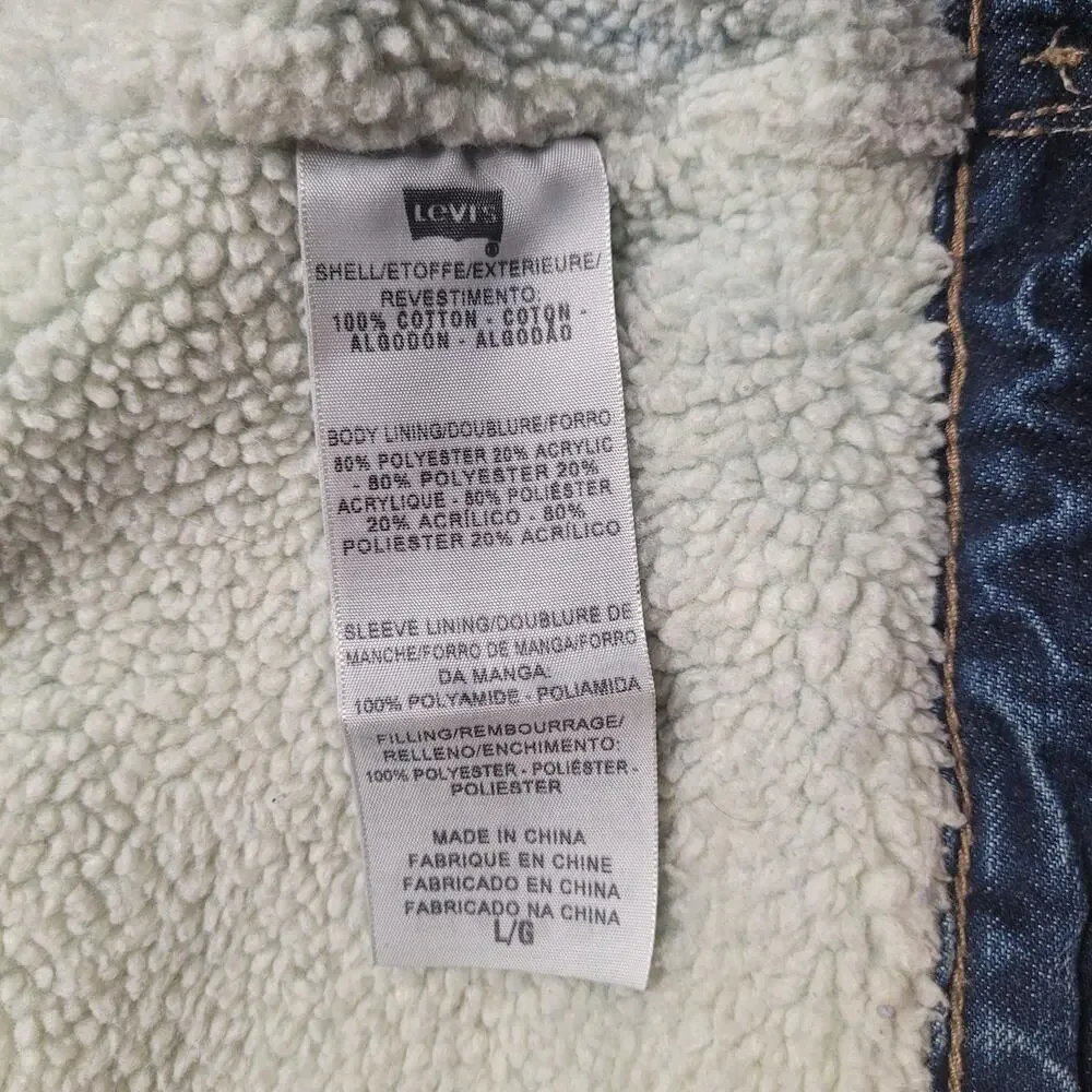 Levis‎ Jacket Mens Large Blue Denim Sherpa Lined Trucker Button Front Classic